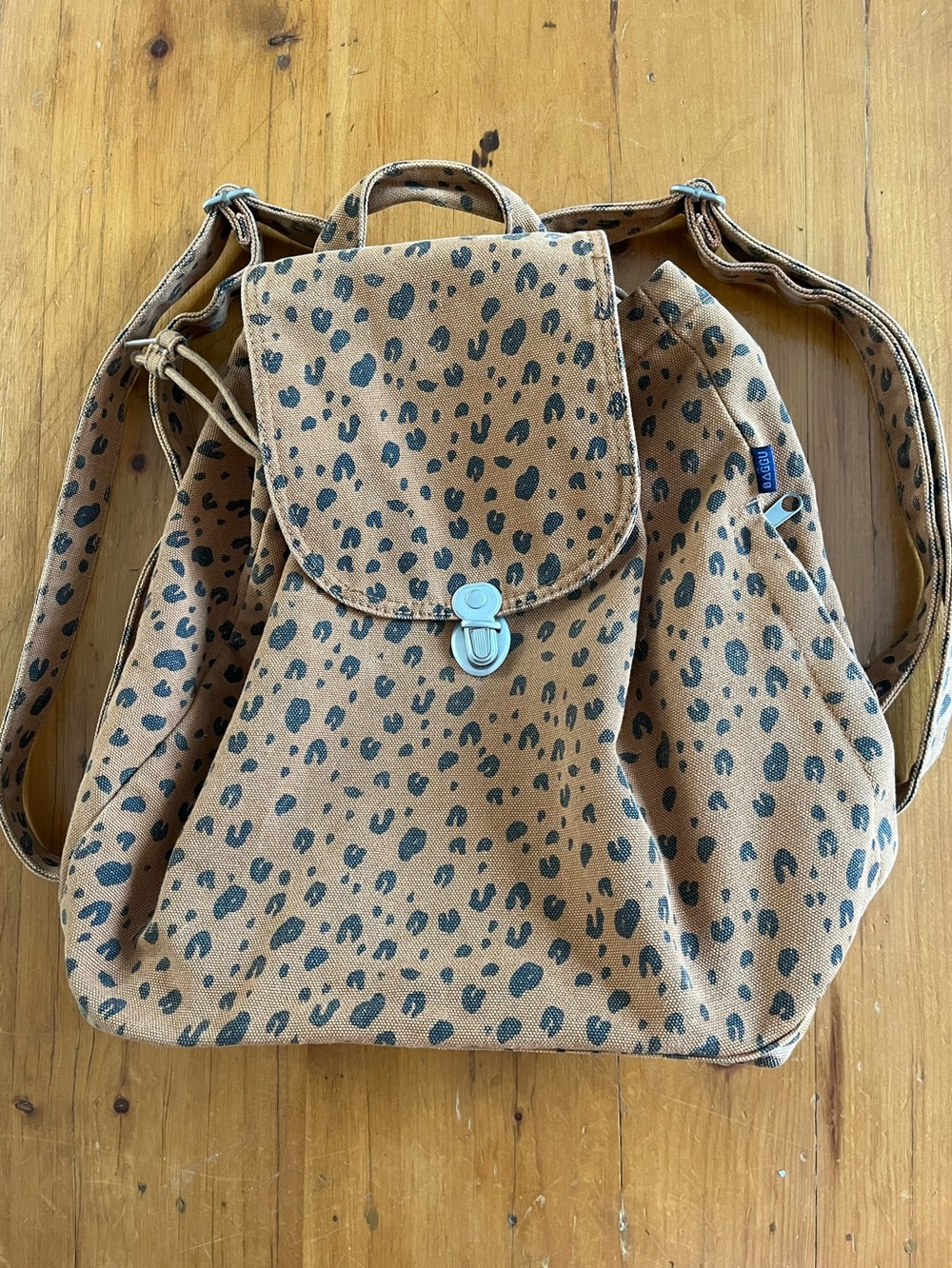 Baggu Essential Cotton Canvas Drawstring Leopard Print Festival Travel Backpack